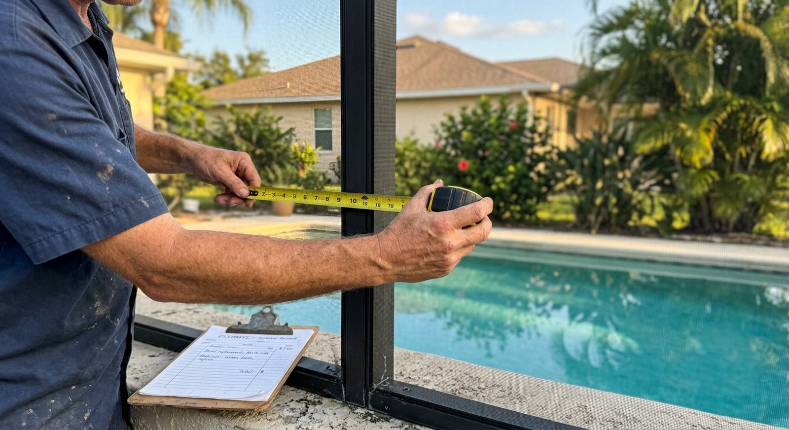 Free on-site pool cage measurement and written quote in Sarasota, FL