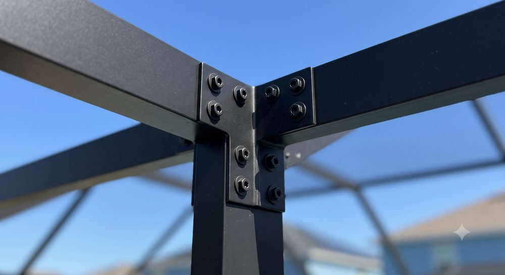 New aluminum pool cage frame hardware, Sarasota FL