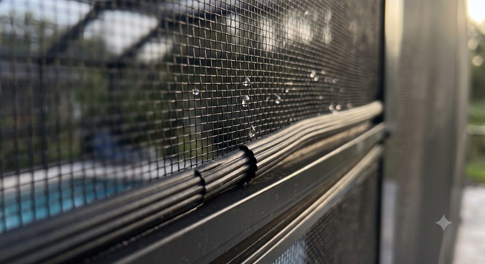 New pool cage screen mesh and spline being installed in Sarasota, FL